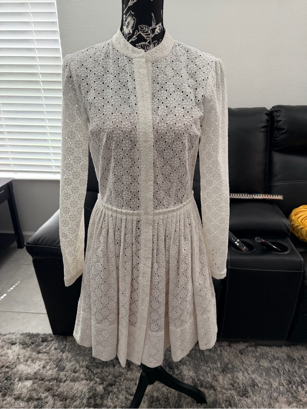 Michael Kors White Eyelet Long-Sleeve Fit & Flare Dress